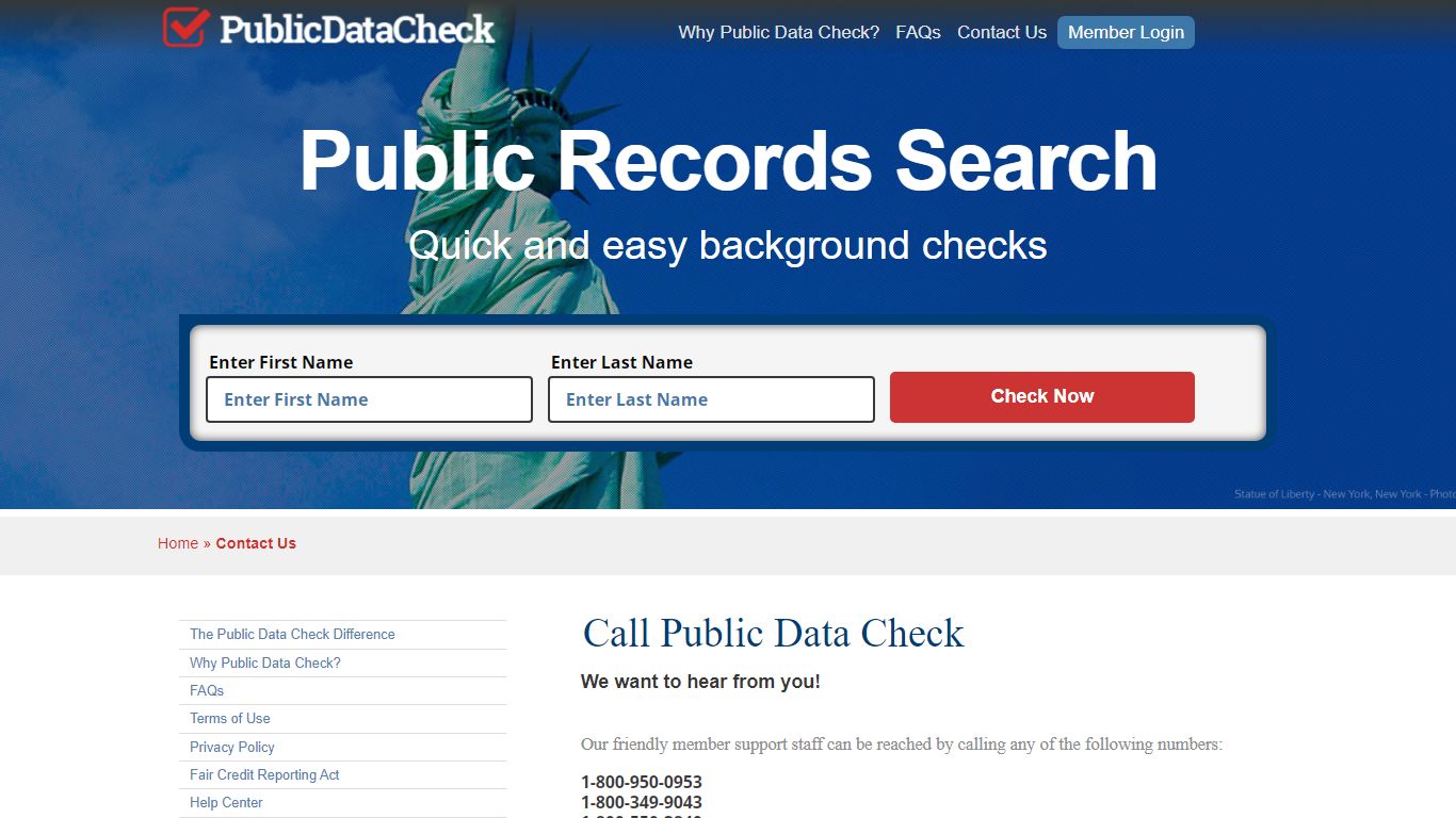 Contact Public Data Check | Member Support Contact Info